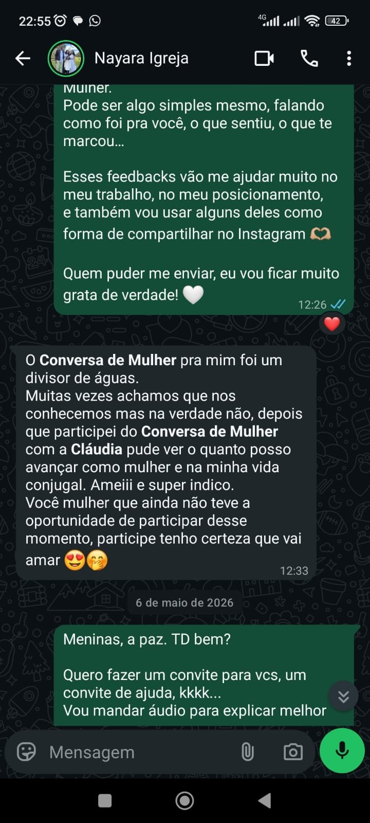 Print de depoimento de aluna da Claudia