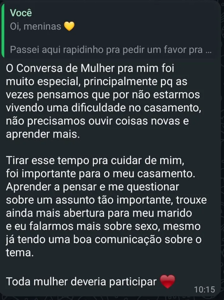 Depoimento de participante do Conversa de Mulher