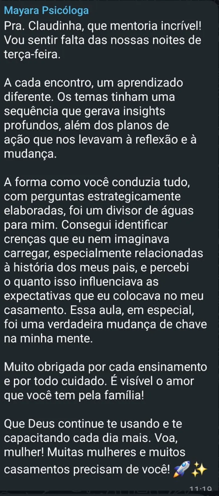 Depoimento de participante do Conversa de Mulher