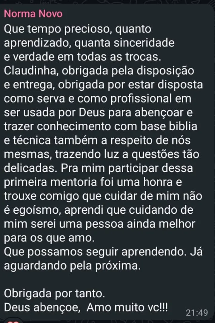 Depoimento de participante do Conversa de Mulher